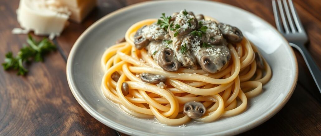 Fettuccine mit Pilz-Reiscreme