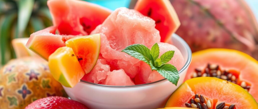 Rockmelon-Sorbet mit Papaya