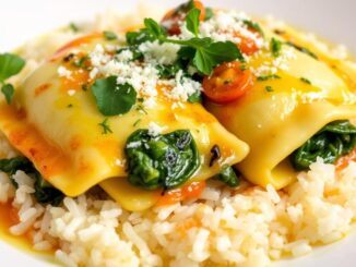 Spinat-Ricotta-Ravioli mit Reis